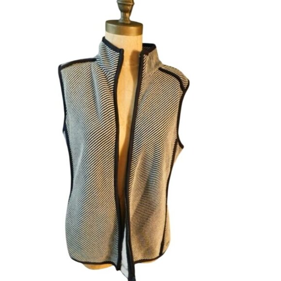 T by Talbots Size M Medium Navy Blue White Tweedy Vest - Picture 1 of 4